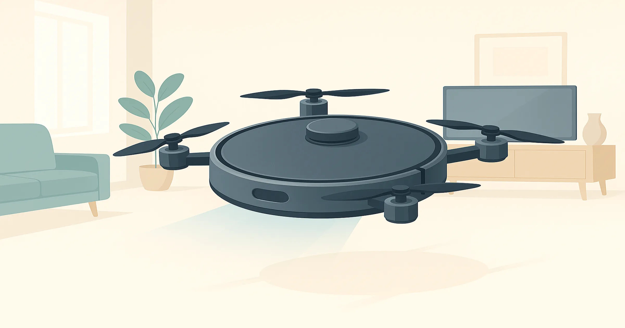 Illustration of a flying drone robot vacuum cleaner